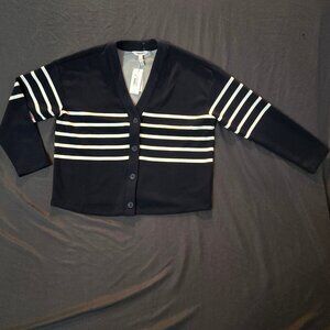 Spanx Airessentials Navy & White Striped Cardigan Sz L Soft Breathable Modal NWT
